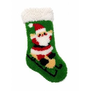 VTG Latch Hook Rug Santa Claus Christmas Stocking 24" Holiday Handmade Completed